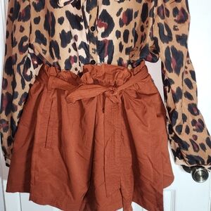CALIA by Carrie Underwood,Leopard Print Blouse with Rust Skrit Size XL